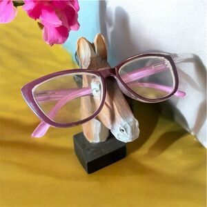 Horse Head Eyeglass Sunglass Holder Wooden Base Equestrian 6” Tall Freestanding